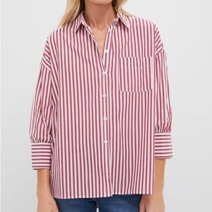 POMANDER PLACE Red Stripe Adair Boyfriend Shirt Blouse